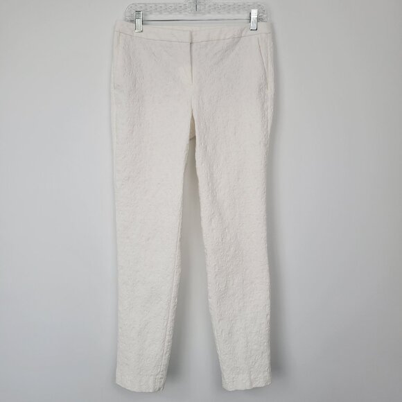 Cynthia Rowley White Textured Cotton Blend Cigarette/Ankle Pant - Picture 1 of 11